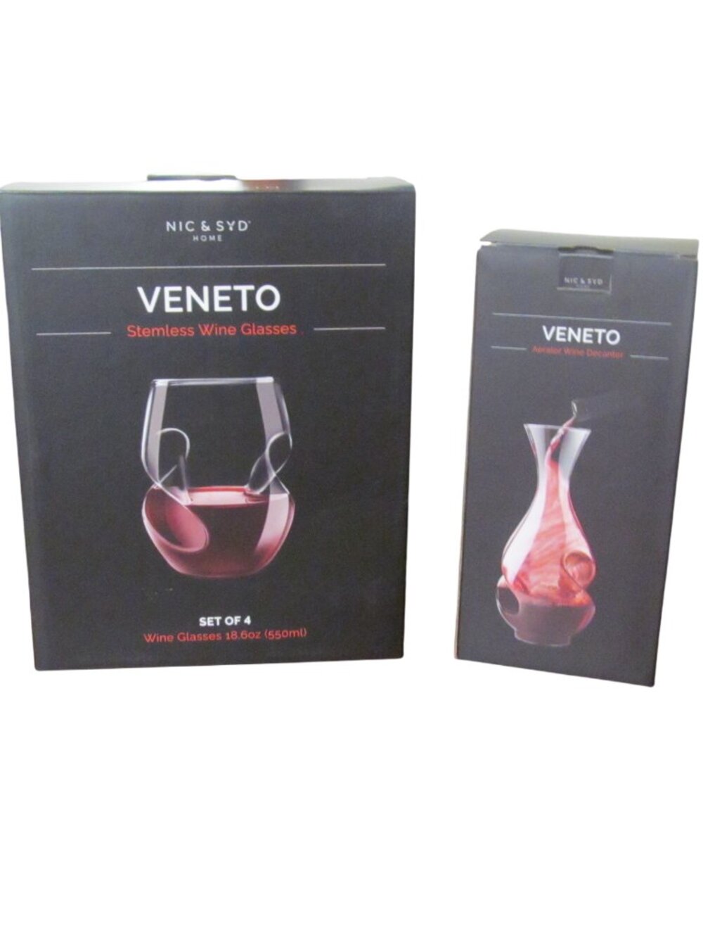 Nic & Syd Veneto Wine Glasses and Decanter - New